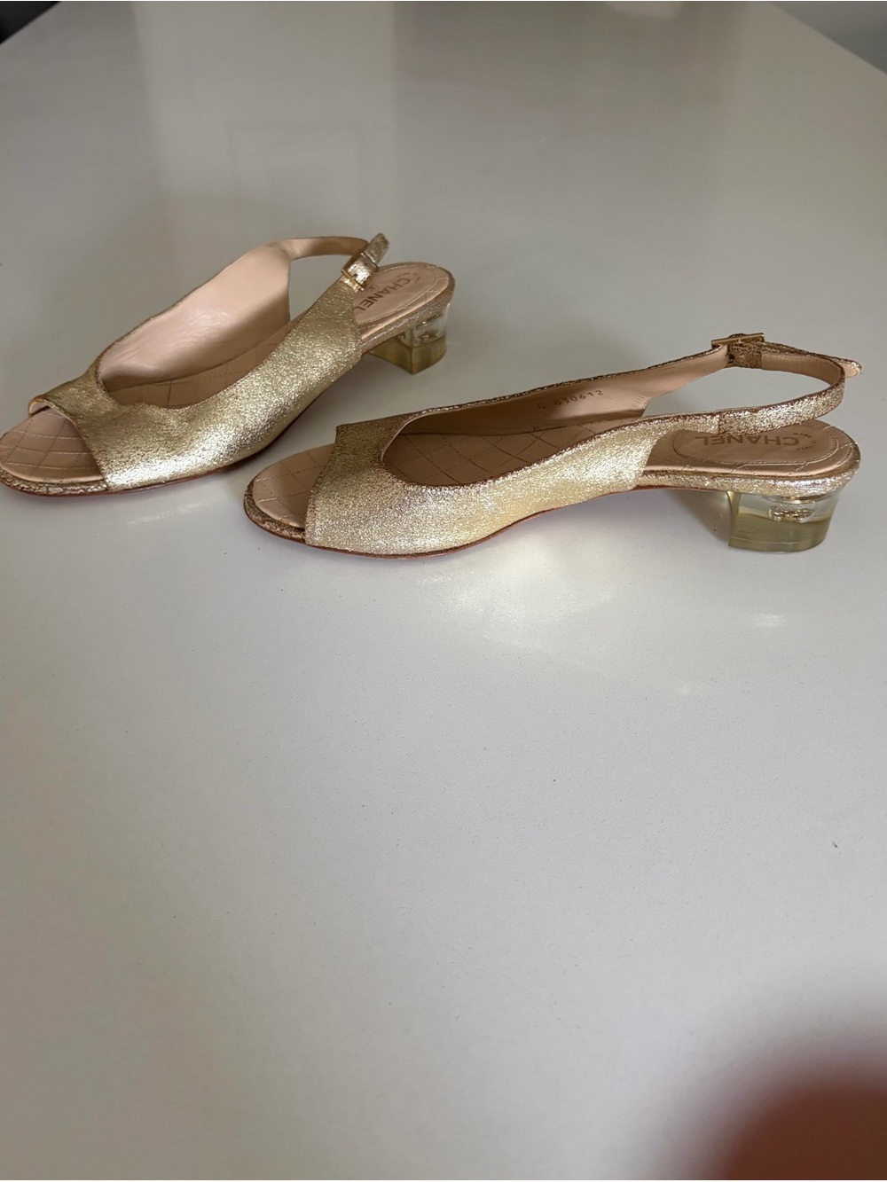 Vintage CHANEL Gold Open-Toe Slingback Heels